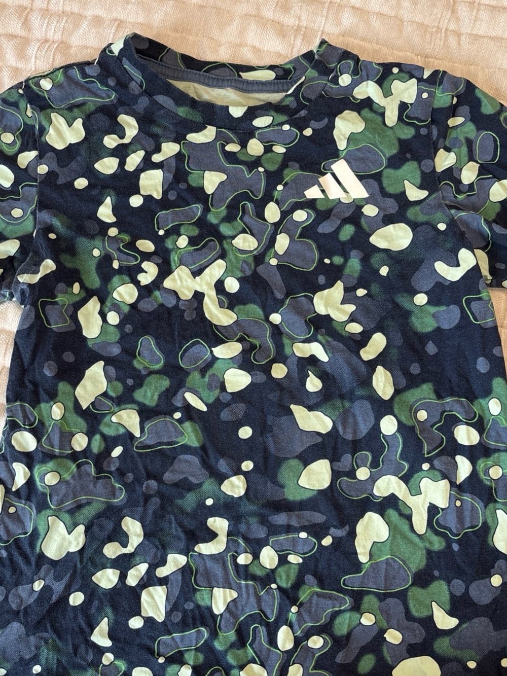 adidas Kids Green and Black Camo Short-Sleeve Tee